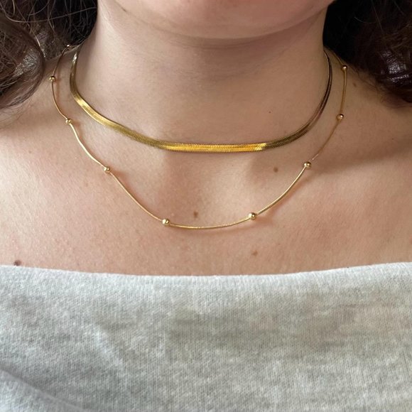 14K Gold Plated Stainless Steel Necklace set (2 pieces) - Picture 2 of 5